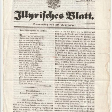 <a href="https://zakladnicazgodovine.si/product/casopis-illyrisches-blatt-st-38-september-1839/">Časopis – Illyrisches Blatt št. 38 September 1839</a> Knjige in Stari tiski