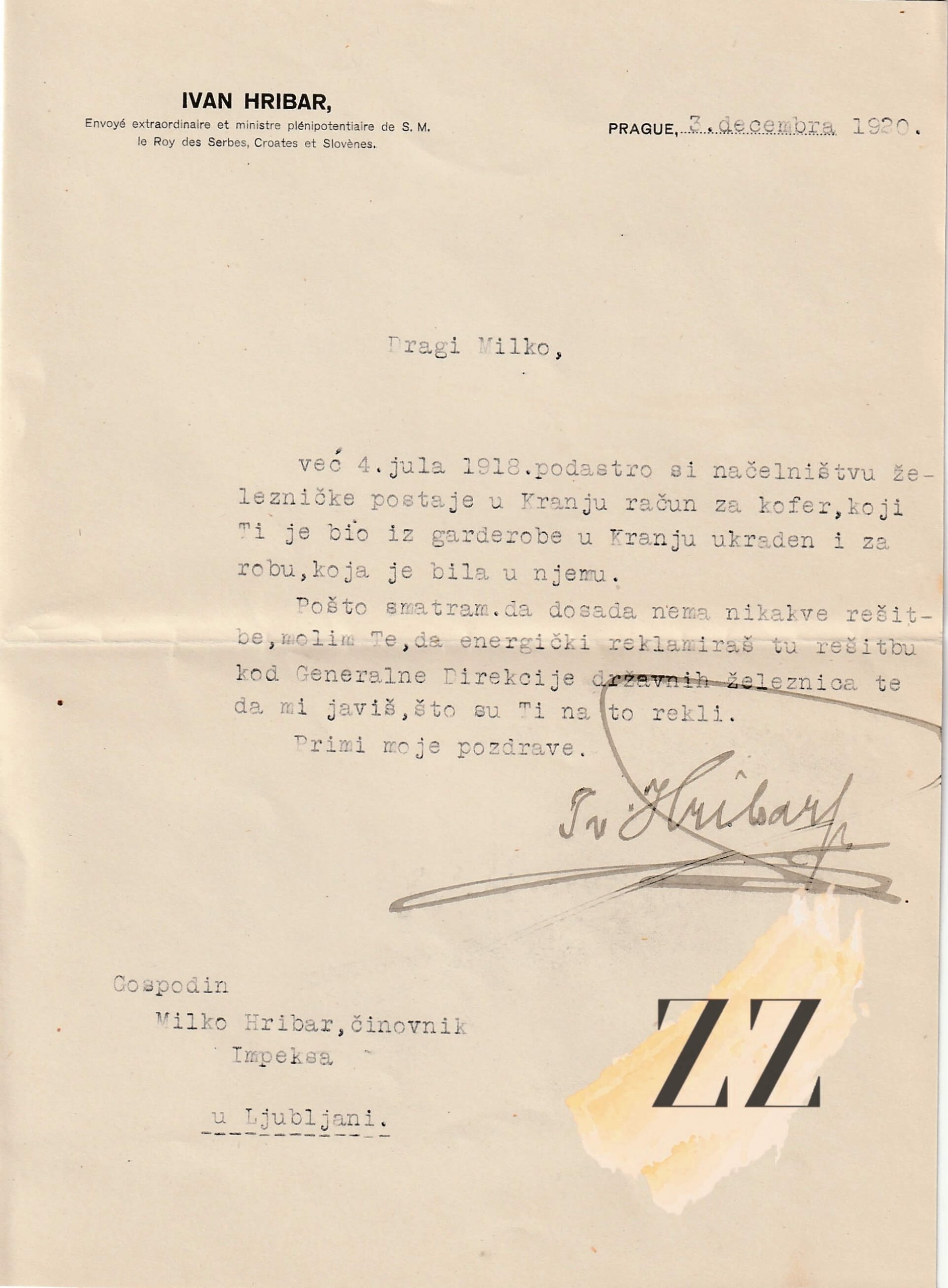 Pismo – Ivan Hribar – 1920 Dokumenti, Avtogrami in Pisma Pismo – Ivan Hribar – 1920 Dokumenti, Avtogrami in Pisma