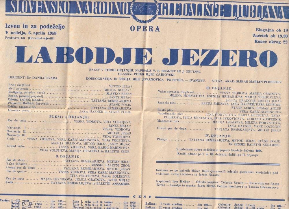 Plakat – Slovensko narodno gledališče Ljubljana Opera – Labodje jezero, 1958 Knjige in Stari tiski Plakat – Slovensko narodno gledališče Ljubljana Opera – Labodje jezero, 1958 Knjige in Stari tiski