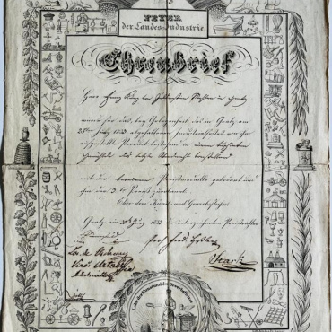 <a href="https://zakladnicazgodovine.si/product/franz-kurz-zum-thurn-und-goldenstein-diploma-za-tretje-mesto-na-razstavi-1833/">Franz Kurz zum Thurn und Goldenstein: Diploma za tretje mesto na razstavi, 1833</a> Dokumenti, Avtogrami in Pisma