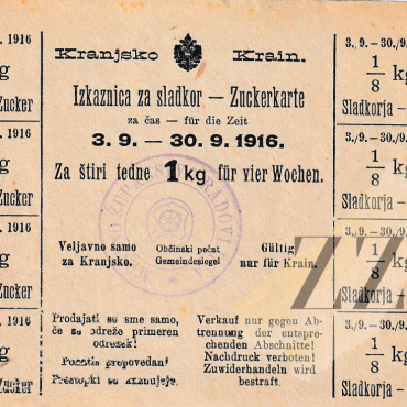 Izkaznica za sladkor: Radovljica, 1916