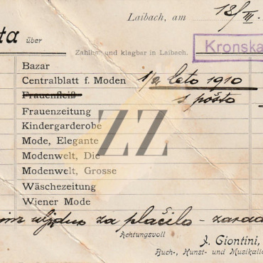 Ljubljana: poslovna dopisnica J. Giontini, 1910