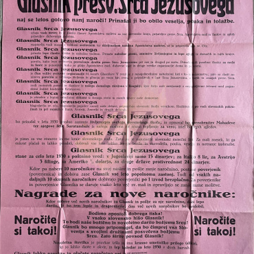 Ljubljana: Glasnik Srca Jezusovega, plakat, 1930