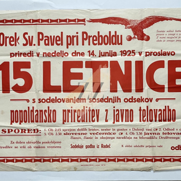 Sv. Pavel pri Preboldu (Prebold): Orli: 15-letnica, 1925, plakat