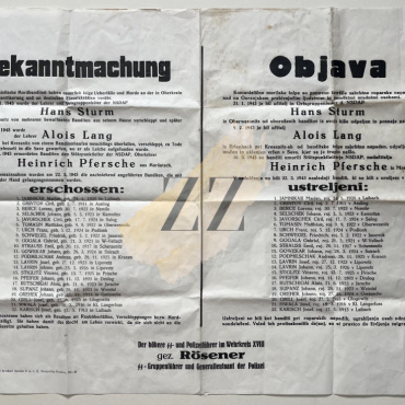Gorenjska, Zgornja Besnica: Razglas – usmrtitev talcev, SS Erwin Rösener, 1942
